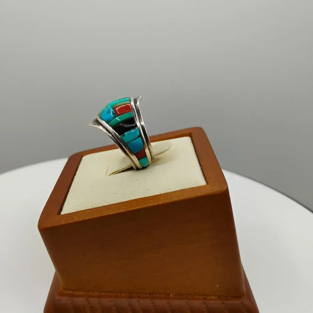 Native American Hopi Turquoise Inlay Ring Size 6.25 - Picture 5 of 8